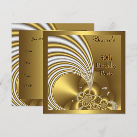 Uitnodiging 30e verjaardag Gold White Abstract (Voorkant / Achterkant)