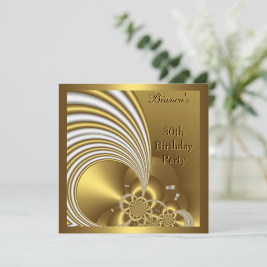 Uitnodiging 30e verjaardag Gold White Abstract (Staand voorkant)
