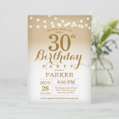 Uitnodiging 30e verjaardag gouden slingerlichtjes (Staand voorkant)