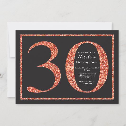 Uitnodiging 30e verjaardag oranje glitterslate (Voorkant)