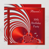 Uitnodiging 30e verjaardag Red White Abstract (Voorkant / Achterkant)