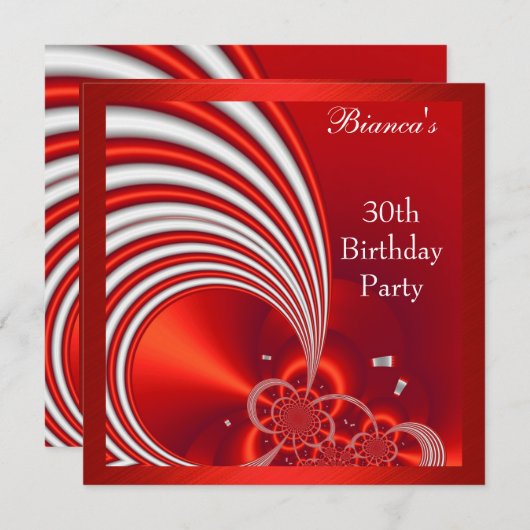 Uitnodiging 30e verjaardag Red White Abstract (Voorkant / Achterkant)