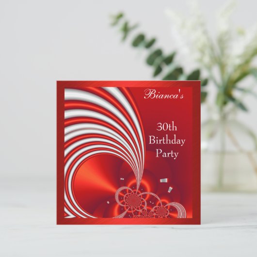 Uitnodiging 30e verjaardag Red White Abstract (Staand voorkant)