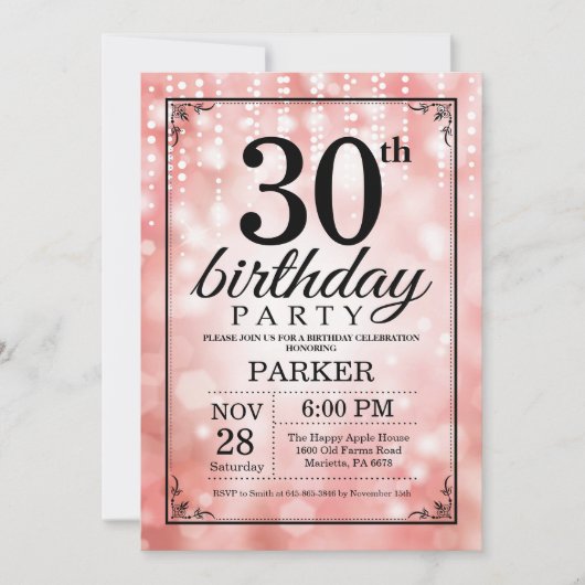 Uitnodiging 30e verjaardag Roze Glitters (Voorkant)
