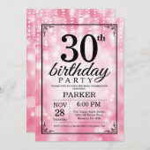 Uitnodiging 30e verjaardag Roze Glitters (Voorkant / Achterkant)