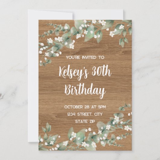 Uitnodiging 30e verjaardag – Rustic Greenery (Voorkant)