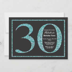 Uitnodiging 30e verjaardag Teal Glitter Krijtbord