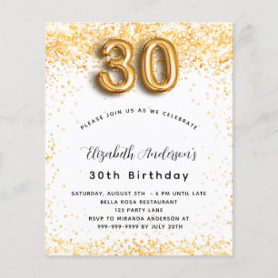 Uitnodiging 30e verjaardag witte goud glitters bud flyer