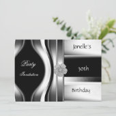 Uitnodiging 30th Birthday Party Silver Black (Staand voorkant)
