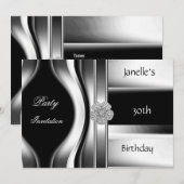 Uitnodiging 30th Birthday Party Silver Black (Voorkant / Achterkant)