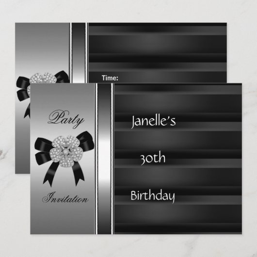 Uitnodiging 30th Birthday Party Silver Black (Voorkant / Achterkant)