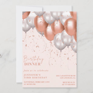 Uitnodiging 33e verjaardag Ballonnen Glam Roze Gou