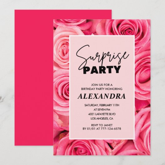 Uitnodiging 33e verjaardag Surprise party Bloemen (Voorkant / Achterkant)