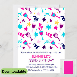 Uitnodiging 33ste verjaardag Cocktail Modern Roze