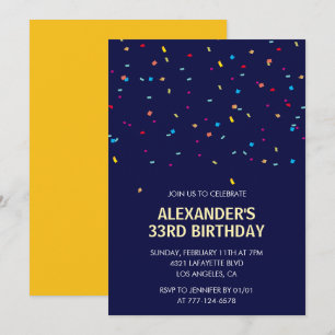 Uitnodiging 33ste verjaardag mannen confetti moder