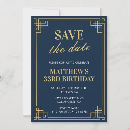 Uitnodiging 33ste verjaardag Mannen Save the date (Voorkant)