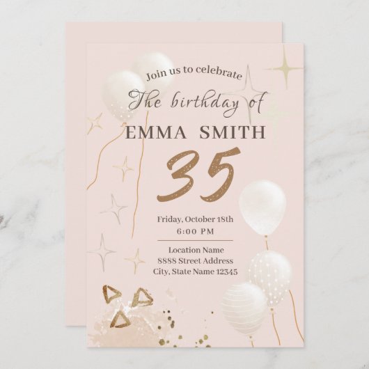 Uitnodiging 35 jaar verjaardag (Voorkant / Achterkant)