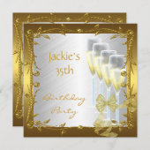 Uitnodiging 35e verjaardag Elegant White Gold (Voorkant / Achterkant)