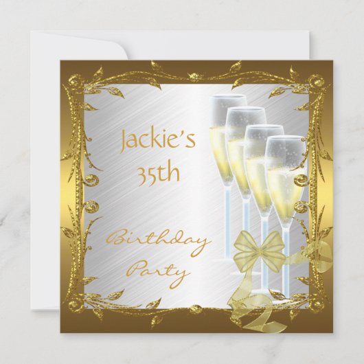 Uitnodiging 35e verjaardag Elegant White Gold (Voorkant)