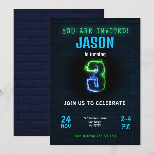 Uitnodiging 3e verjaardag jongen (Voorkant / Achterkant)