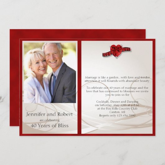 Uitnodiging 40-jarig huwelijksfeest Ruby Hart (Voorkant / Achterkant)