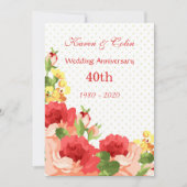 Uitnodiging 40-jarig huwelijksjubileum met rode ro (Voorkant)