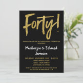 Uitnodiging 40-jarig jubileum Black Gold Script (Staand voorkant)
