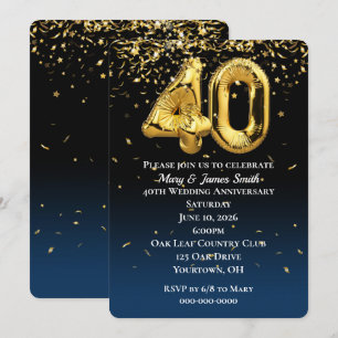Uitnodiging 40-jarig jubileum gouden ballonnen con