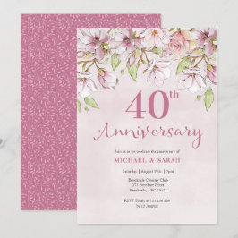 Uitnodiging 40-jarig jubileum Roze bloemen