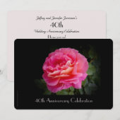 Uitnodiging 40-jarig jubileum roze roos (Voorkant / Achterkant)