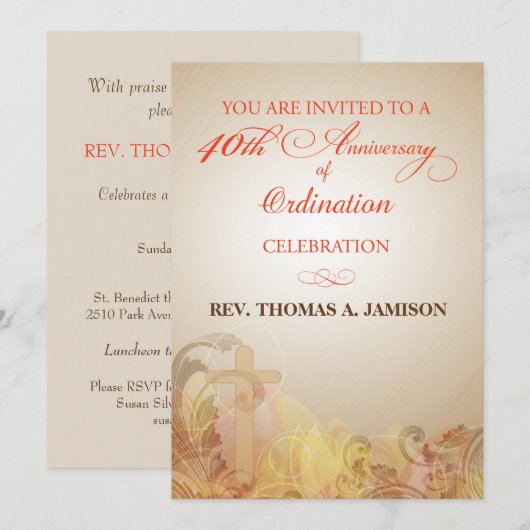 Uitnodiging, 40e Jubileum van Ordinatie Zegen Kaart (Voorkant / Achterkant)