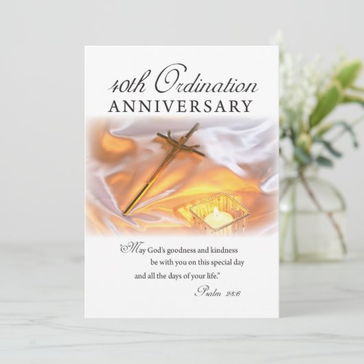 Uitnodiging 40e ordinatie Jubileum, kruis, kan (Staand voorkant)