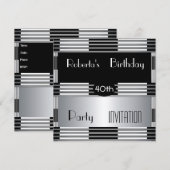 Uitnodiging 40e verjaardag Art Deco Black Silv (Voorkant / Achterkant)