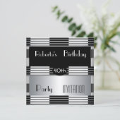 Uitnodiging 40e verjaardag Art Deco Black Silv (Staand voorkant)