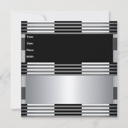 Uitnodiging 40e verjaardag Art Deco Black Silv (Achterkant)