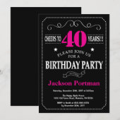 Uitnodiging 40e verjaardag hete roze zwarte school (Voorkant / Achterkant)