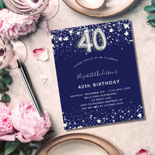 Uitnodiging 40e verjaardag marineblauw zilver budg flyer