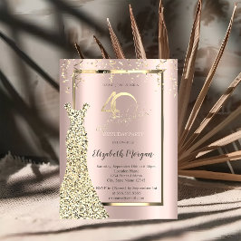 Uitnodiging 40e verjaardag met lovertjes jurk roze