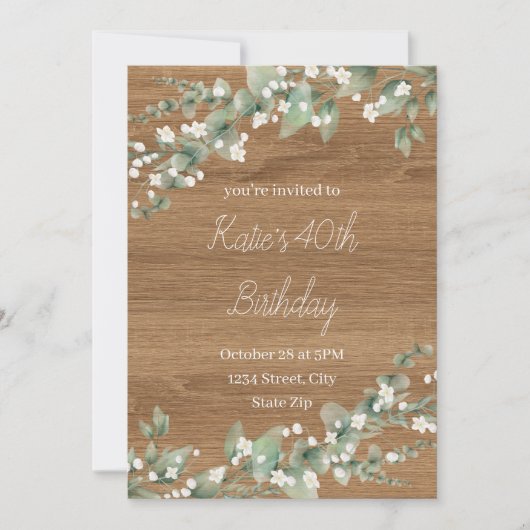 Uitnodiging 40e verjaardag – Rustic Greenery | Vee (Voorkant)
