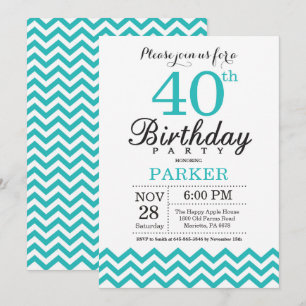 Uitnodiging 40e verjaardag Teal Chevron