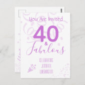 Uitnodiging 40e verjaardagsfeest met roze confetti (Voorkant / Achterkant)