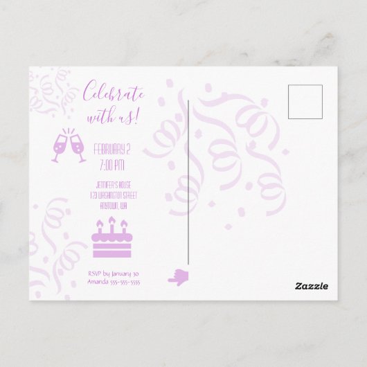 Uitnodiging 40e verjaardagsfeest met roze confetti (Achterkant)