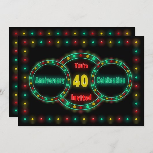 UITNODIGING 40e VERJAARDAGSFEEST - NEONLICHTEN (Voorkant / Achterkant)
