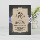 Uitnodiging 40e verjaardagsfeestje blauw geruit ju (Staand voorkant)