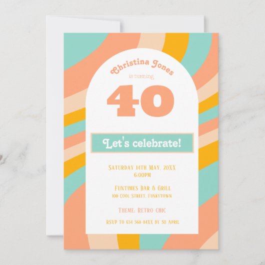 Uitnodiging, 40e Verjaardagsfeestje pastel retro c Kaart (Voorkant)