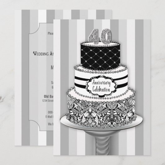 Uitnodiging 40ste huwelijksverjaardag, 3-laags taa (Voorkant / Achterkant)