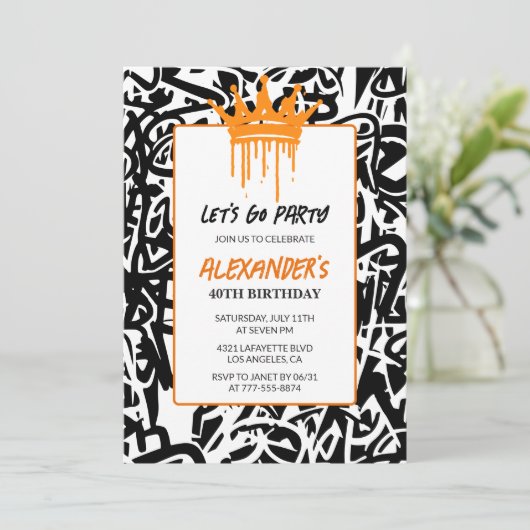 Uitnodiging 40ste verjaardag Herenfeest Graffiti V (Staand voorkant)