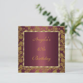 uitnodiging 40th Birthday gold Burgundy floral (Staand voorkant)