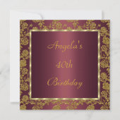 uitnodiging 40th Birthday gold Burgundy floral (Voorkant)