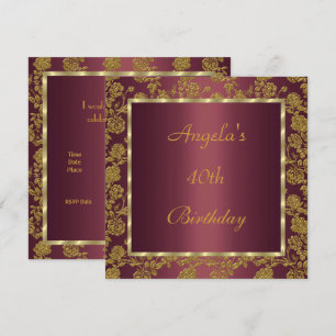 uitnodiging 40th Birthday gold Burgundy floral